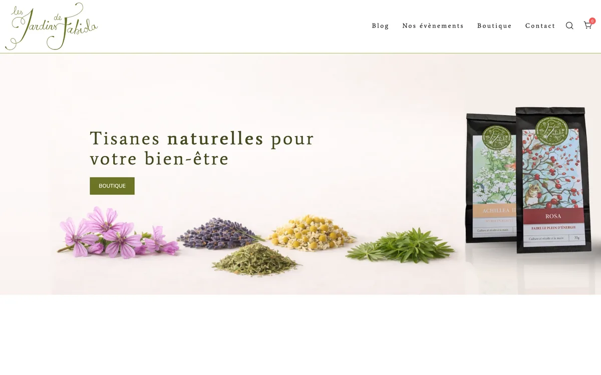 Page d’accueil de la boutique en ligne Les Jardins de Fabiola